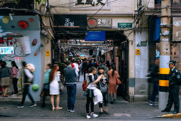 Shanghai, China; Nov 28 2017: People walking in Chinese street market