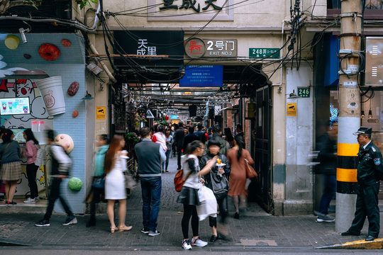 Shanghai, China; Nov 28 2017: People walking in Chinese street market
