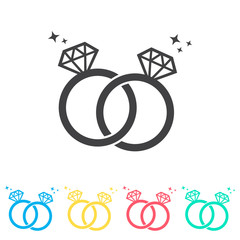 Bride and groom rings multi color icon set. Simple glyph, flat vector of wedding icons for ui and ux, website or mobile application