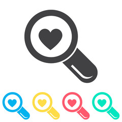 Search heart and love multi color icon set. Simple glyph, flat vector of wedding icons for ui and ux, website or mobile application