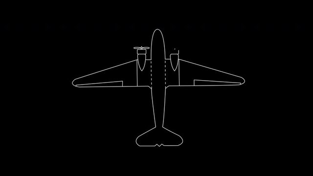Animated Douglas DC-3 Plane Outline Draws and Flies in 4K and HD