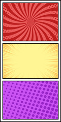 Vector vertical comic book page template with different backgrounds. Pop art style