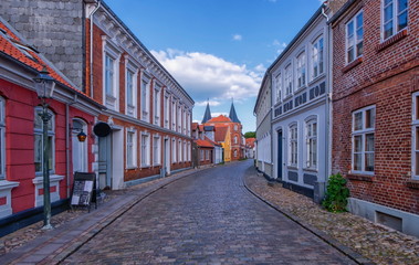 Fototapeta na wymiar Street in famous medieval city of Ribe, Denmark