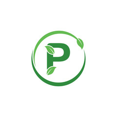 Initial P Letter with Leaf Logo Design Vector