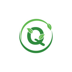 Initial Q Letter with Leaf Logo Design Vector
