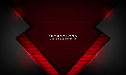 Obraz premium Abstract 3D black and red metallic techno background. Overlap layer on dark space with light effect decoration. Modern graphic design template for poster, cover, flyer, or brochure elements