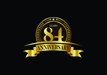 84th years anniversary logo template, vector design birthday celebration, Golden anniversary emblem with ribbon. Design for a booklet, leaflet, magazine, brochure, poster, web, invitation or greeting