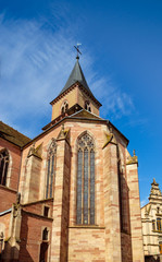 Fototapeta na wymiar Ribeauville Medieval Church on the Alsace Wine Road