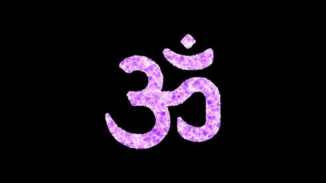 Symbol om shimmers in three colors: Purple, Green, Pink. In - Out loop. Alpha channel Premultiplied - Matted with color black