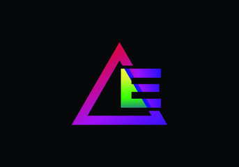 Typographic alphabet E in a triangle with vibrant colors