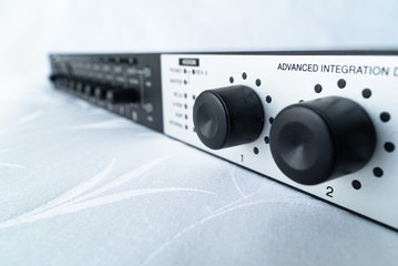 Obraz premium ZURICH, SWITZERLAND - MARCH 4, 2020: The front panel of the audio interface for treatment of audio signals and recording music.