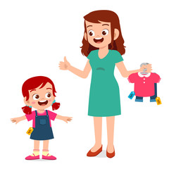 happy mother buy clothes for her kid
