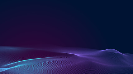 Dot blue purple wave line light gradient dark background. Abstract  technology big data digital background. 3d rendering.