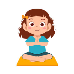 happy cute little kid girl practice yoga