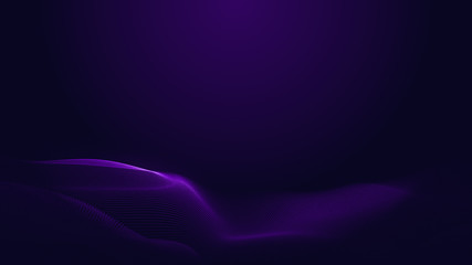 Dot blue purple wave line light gradient dark background. Abstract  technology big data digital background. 3d rendering.