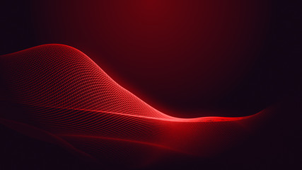 Dot red purple wave line light gradient dark background. Abstract  technology big data digital background. 3d rendering.