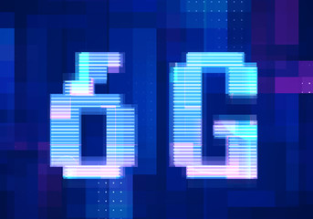 6G Network Internet Mobile icon technology blue background. Abstract digital machine learning with digital future design concept.
