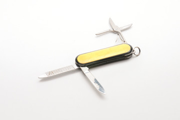 Penknife with scissors on a white background