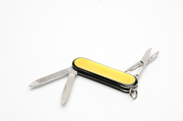 Penknife with scissors on a white background