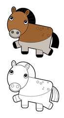 Cartoon sketchbook asian funny animal przewalski's horse pony isolated on white background - illustration