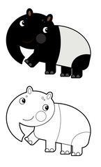 cartoon sketchbook asian scene with happy and funny tapir on white background - illustration