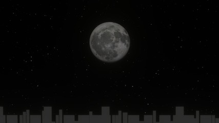 Fototapeta na wymiar ビルが立ち並ぶ夜景【真ん中の月】