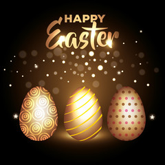 happy easter card with golden eggs decoration