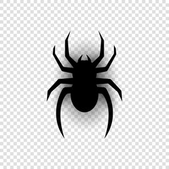 Abstract spider silhouette with shadow. Logo, icon. Vector object on isolated transparent background.