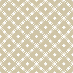 Golden vector seamless pattern with squares, diamond grid, net, lattice. Abstract checkered geometric texture. Simple modern ornament. Gold and white background. Luxury repeat design for decor, print