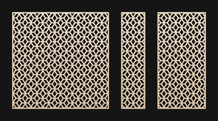 Laser cut panel. Vector template, abstract geometric pattern in Oriental style. Elegant grid, mesh, lattice ornament. Decorative stencil for laser cutting of wood, metal. Aspect ratio 1:1, 1:4, 1:2