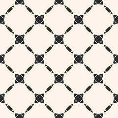 Fototapeta premium Abstract geometric grid pattern. Vector monochrome seamless texture with diagonal lattice, rounded shapes, repeat tiles. Black and white graphic background. Modern design element for decor, textile