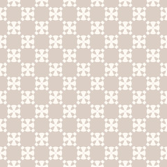Vector abstract geometric seamless pattern in soft pastel colors, beige and white. Subtle texture with rounded shapes, crosses, grid, lattice. Elegant repeat background. Decorative design element