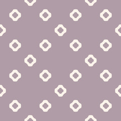 Vector seamless geometric floral pattern. Vector abstract background in soft pastel colors, pale purple and beige. Simple minimalist repeat ornament with perforated flower silhouettes. Repeat texture