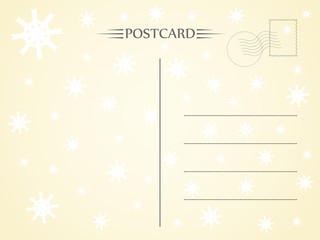 Postcard with lines for text and a pattern of abstract snowflakes. Vector illustration.