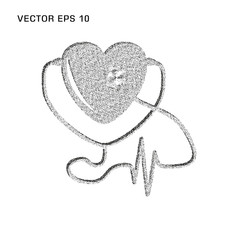 Stethoscope and check the heart. Vector monochrome icon on an isolated light background.