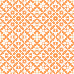 Funky geometric seamless pattern with crosses, circles, squares, propellers. Abstract orange and white background. Simple vector colorful texture. Repeat design for decor, print, package, textile