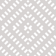 Vector geometric seamless pattern. Abstract graphic background with diagonal lines, squares, grid, net, lattice, grill. Wicker texture. Ethnic folk style ornament. White and gray colors. Repeat design