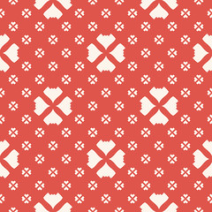 Vector minimalist floral seamless pattern. Simple geometric texture in terracotta red and beige color. Abstract minimal graphic background. Vintage ornament with small flowers, crosses. Repeat design