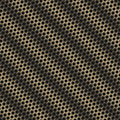 Vector halftone geometric seamless pattern. Elegant black and gold ornament with diagonal gradient transition effect, mesh. Abstract repeatable background. Luxury golden design. Snake skin texture