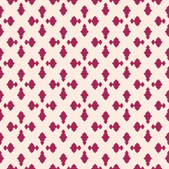 Abstract geometric seamless pattern. Vector background in burgundy and beige color. Simple ornament with small rhombuses, diamond shapes. Elegant ornamental graphic texture. Ethnic style design