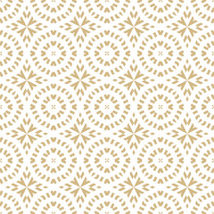 Vector ornamental seamless pattern in traditional arabian, moroccan, turkish style. Golden abstract mosaic background texture with stars, floral shapes, lines. Gold and white ornament. Luxury design