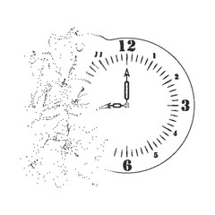 clock dissolves, disappears. My time is over , I'm late. Vector object on an isolated light background.