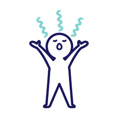 Illustration of a deformed simple human with both hands raised and taking a deep breath