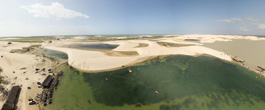 Aerial image of the Tatajuba lagoon, on the west coast of Jericoacoara in the state of Ceará, Brazil