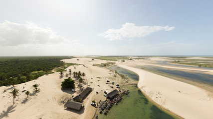 Fototapeta na wymiar Aerial image of the Tatajuba lagoon, on the west coast of Jericoacoara in the state of Ceará, Brazil