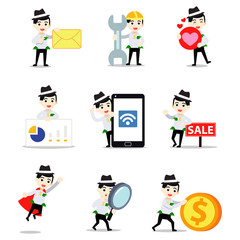 Fototapeta premium Set character of moneylender man lends some money with high rate of interest.