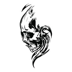 black and white skull illustration art, skull vector, for t-shirt or halloween design. Vector version also available in gallery