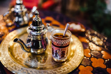 traditional Arabic tea cup, arab people drinking tea in Ramadan