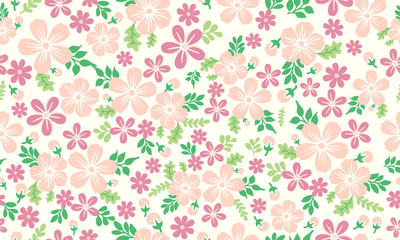 Obraz premium Unique leaf and flower pattern background for Botanical, with leaf and flower drawing.