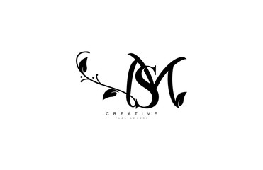Obraz premium Letter MS Logotype Linked Simple Monogram Flourishes Black White Color